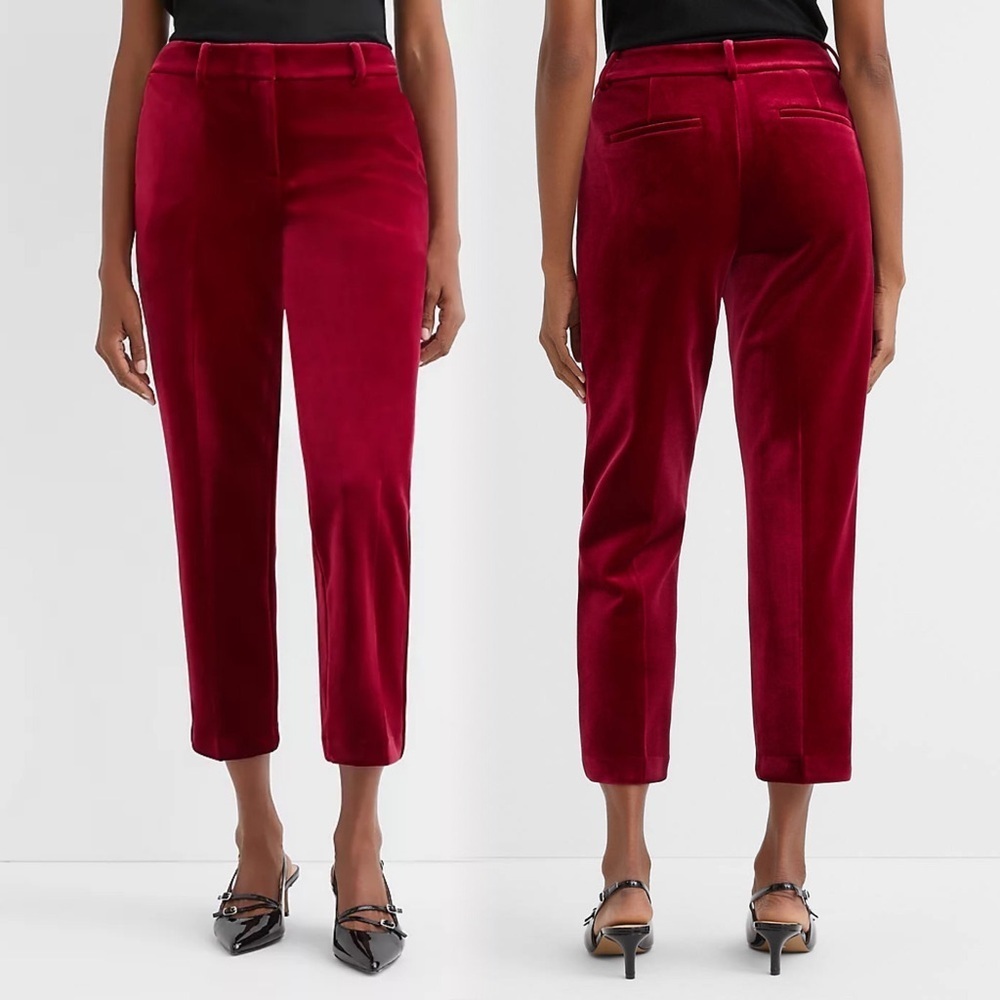 Ann Taylor Petite velvet ankle pants holiday Burgundy slim trouser